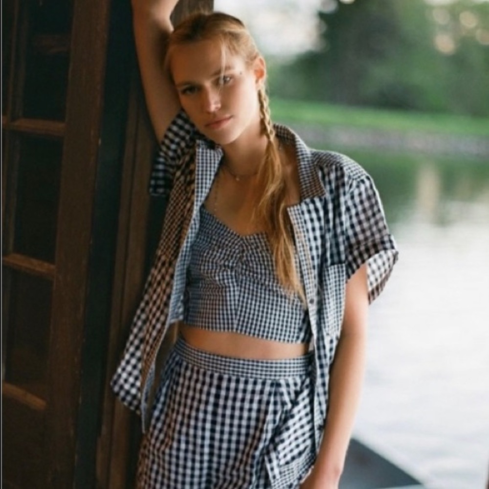 NWT 3 Piece Anthropologie Gingham Matching Set Shorts Set Maeve